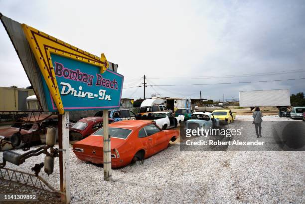 The tongue-in-cheek 'Bombay Beach Drive-In' is among the sights in Bombay Beach on the shore of Salton Sea in Southern California. The former resort...