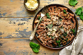 Whole wheat fusilli pasta with mushroom and spinach