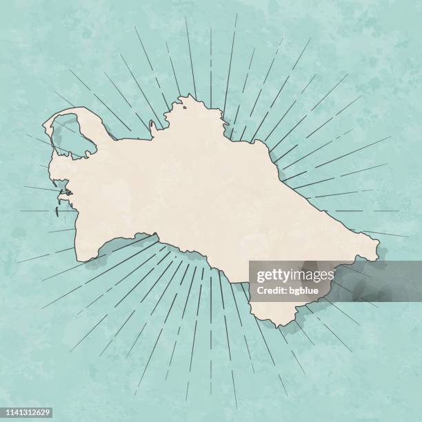 ilustrações, clipart, desenhos animados e ícones de mapa de turkmenistan no estilo retro do vintage-papel textured velho - turkmenistan