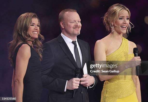 Hosts Anke Engelke, Stefan Raab and Judith Rakers lead the second semi-finals of the Eurovision Song Contest 2011 on May 12, 2011 in Duesseldorf,...