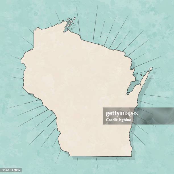 bildbanksillustrationer, clip art samt tecknat material och ikoner med wisconsin karta i retro vintage stil-gamla texturerat papper - wisconsin