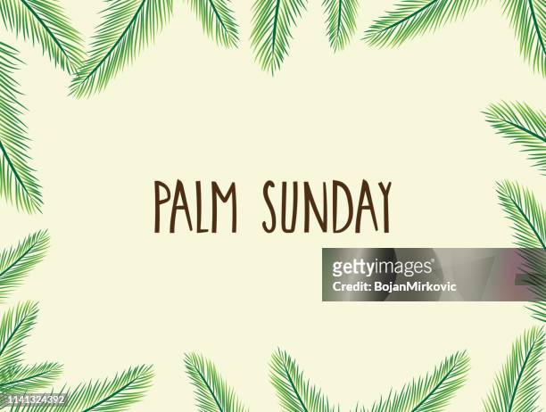palm sunday poster with leafs. handwritten text. vector illustration. - palm sunday stock illustrations