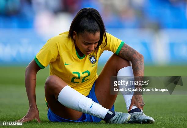 Geyse Ferreira of Brazil reacts during the Women's International friendly match between Brazil and Scotland at Pinatar Arena on April 08, 2019 in...