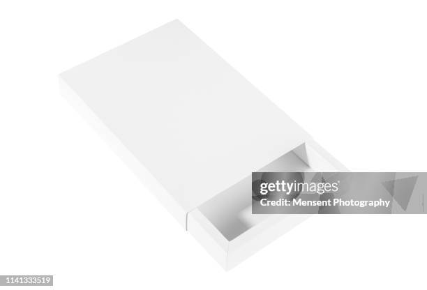 blank white empty box template isolated over white background - cajón fotografías e imágenes de stock
