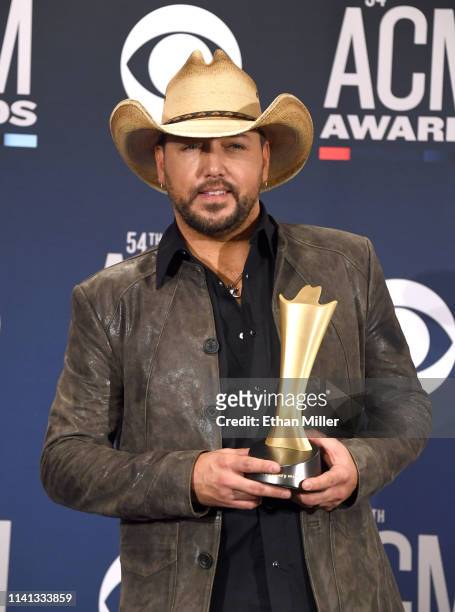 Artist of the Decade award winner Jason Aldean poses in the press room during the 54th Academy Of Country Music Awards at MGM Grand Garden Arena on...