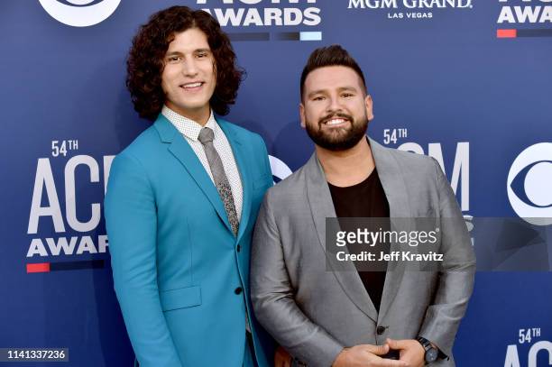 Dan Smyers and Shay Mooney of Dan + Shay attend the 54th Academy Of Country Music Awards at MGM Grand Hotel & Casino on April 07, 2019 in Las Vegas,...