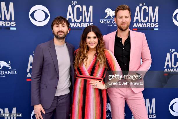 Dave Haywood, Hillary Scott, and Charles Kelley of Lady Antebellum attend the 54th Academy Of Country Music Awards at MGM Grand Hotel & Casino on...