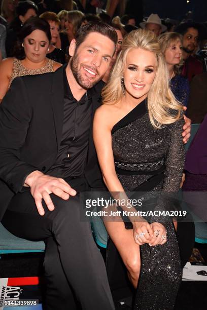 Mike Fisher and Carrie Underwood attend the 54th Academy Of Country Music Awards at MGM Grand Garden Arena on April 07, 2019 in Las Vegas, Nevada.