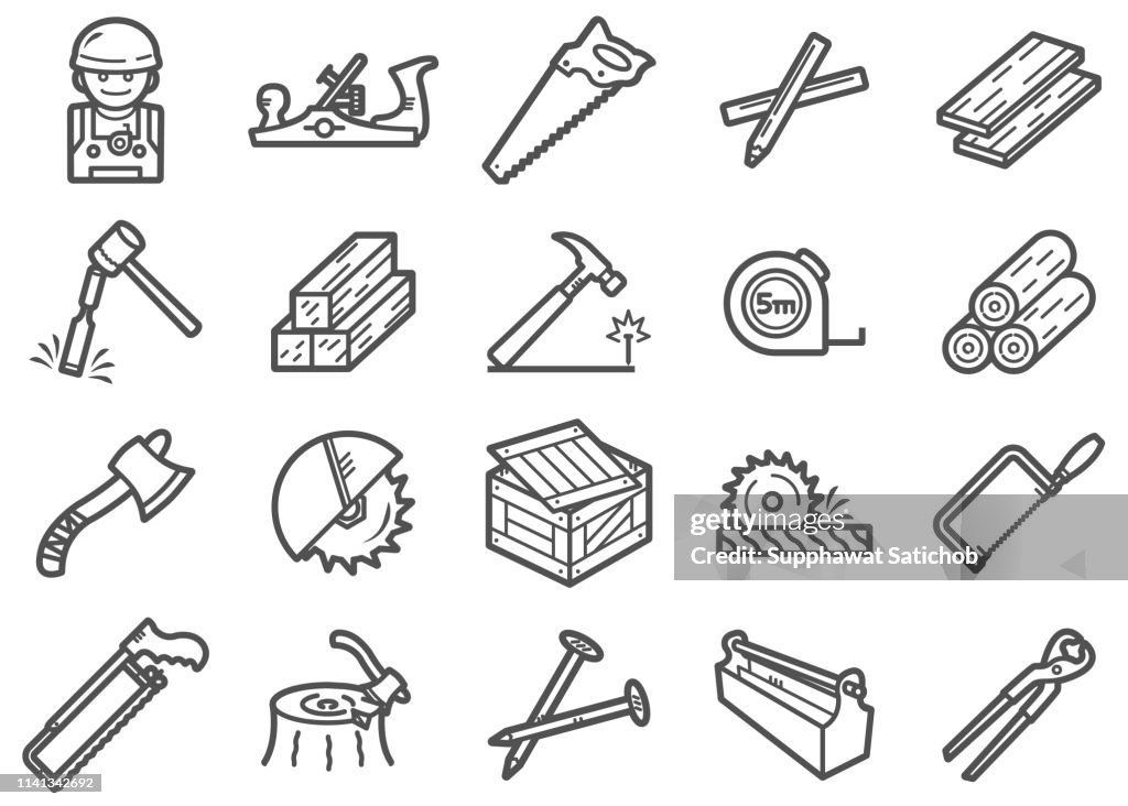 Carpenter Line Icons Set