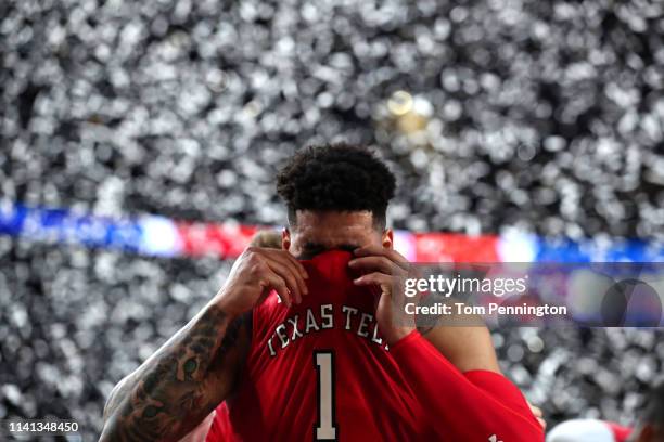 Brandone Francis of the Texas Tech Red Raiders reacts after his teams 85-77 loss to the Virginia Cavaliers during the 2019 NCAA men's Final Four...