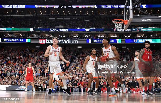 De'Andre Hunter of the Virginia Cavaliers celebrates after defeating the Texas Tech Red Raiders in the 2019 NCAA Photos via Getty Images men's Final...