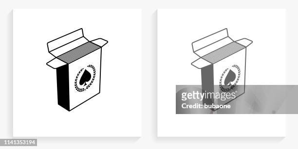 illustrations, cliparts, dessins animés et icônes de ouvrir la carte à jouer boîte noir et blanc icône carré - box in open