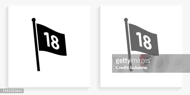 nummer auf der fahne schwarze und weiße platz ikone - golfflagge stock-grafiken, -clipart, -cartoons und -symbole