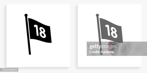 stockillustraties, clipart, cartoons en iconen met nummer op de vlag zwart-wit vierkant pictogram - golfvlag