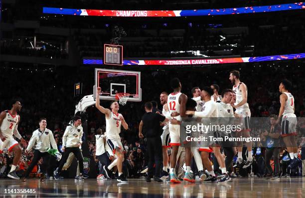 The Virginia Cavaliers celebrate their teams 85-77 win over the Texas Tech Red Raiders to win the the 2019 NCAA men's Final Four National...