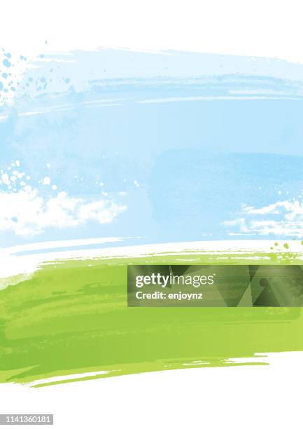 painted landscape background - green hills stock illustrations