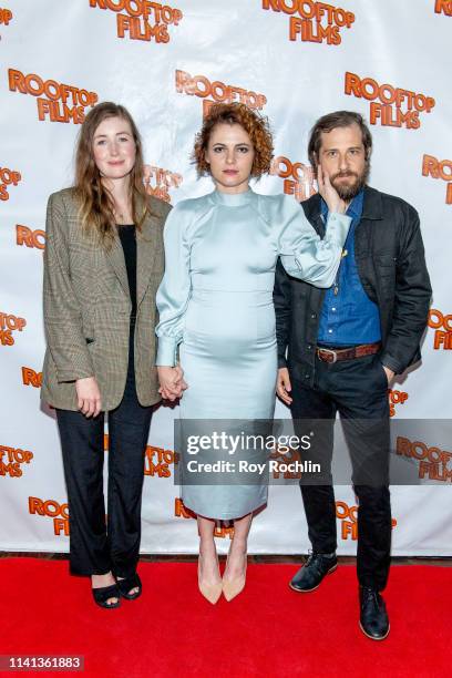 Kate Lyn Shiel, Amy Seimetz and Kentucker Audley attend the Rooftop Films Spring Gala at St. Bart's church on April 08, 2019 in New York City.