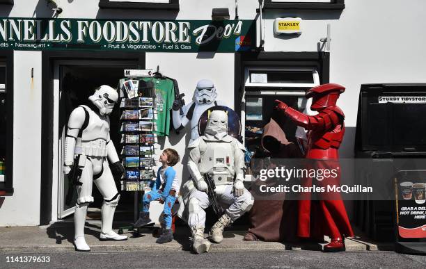 Rory Conway chats with members of the 501st Garrison Ireland Legion dressed as Star Wars characters on May 5, 2019 in Portmagee, Ireland. The latest...