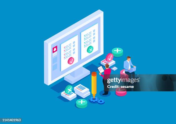 online testing, online education - software testing cartoon stock illustrations