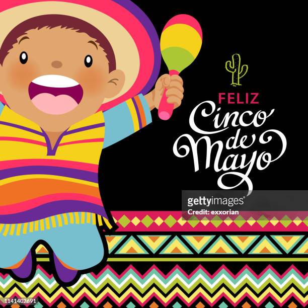 stockillustraties, clipart, cartoons en iconen met gelukkige kinderen vieren cinco de mayo - shawl