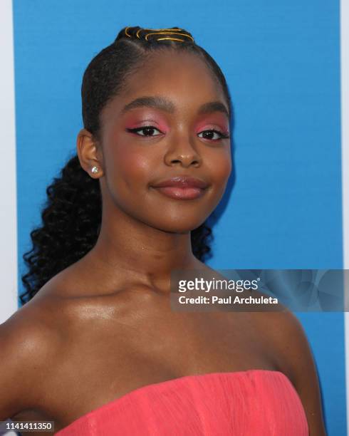 Actress Marsai Martin attends the premiere of Universal Pictures "Little" at The Regency Village Theatre on April 08, 2019 in Westwood, California.