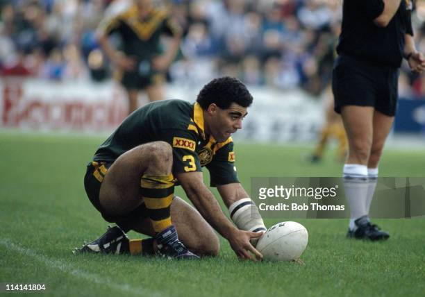 Mal Meninga of Australia in action against St Helens during the Kangaroos Tour of Great Britain at St Helens on 7th October 1990. Australia won 34-4.