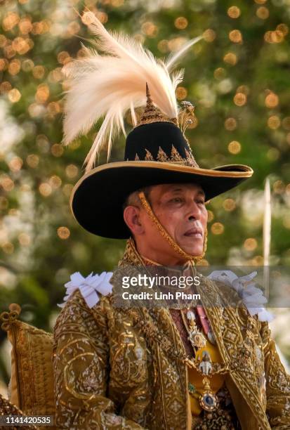King Maha Vajiralongkorn takes part in a Royal Land Procession on May 5, 2019 in Bangkok, Thailand. Thailand held its first coronation for the first...