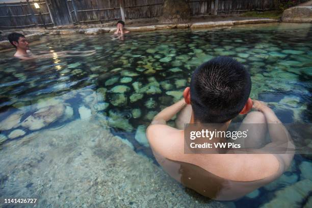 Kumano Kodo pilgrimage route. Rotenburu, open air Hot Spring Bath. Sasayuri Hotel. Watarase Onsen. Hongu Town. Tanabe city. Wakayama Prefecture....