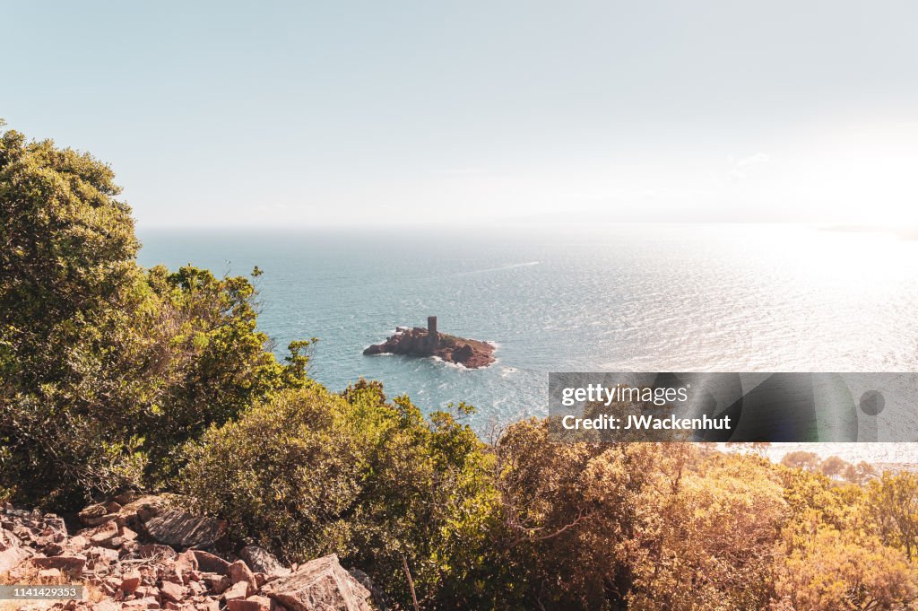 Landscape at Cap du Dramont with Ile d'Or island