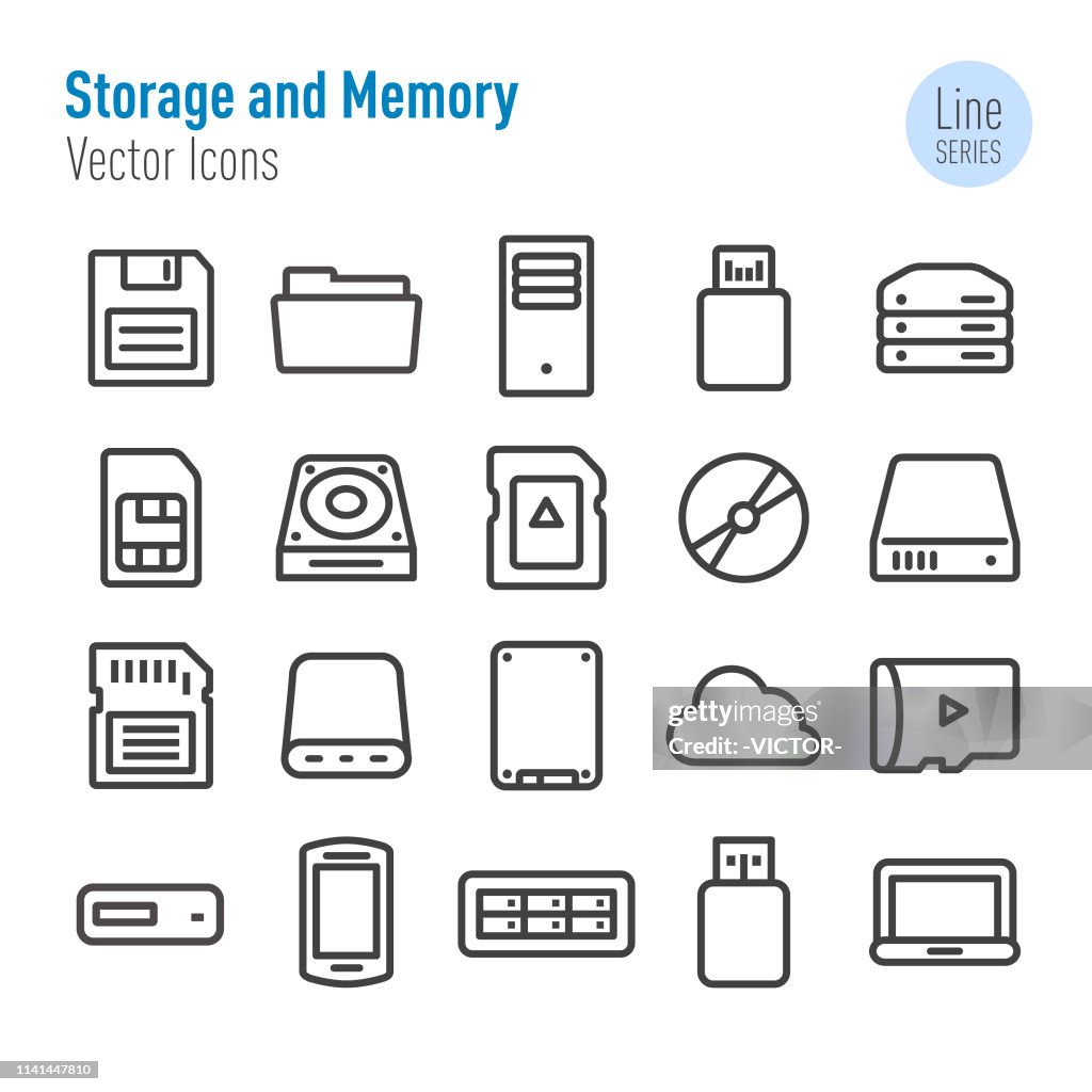 Storage and Memory Icons - Vector Line Series