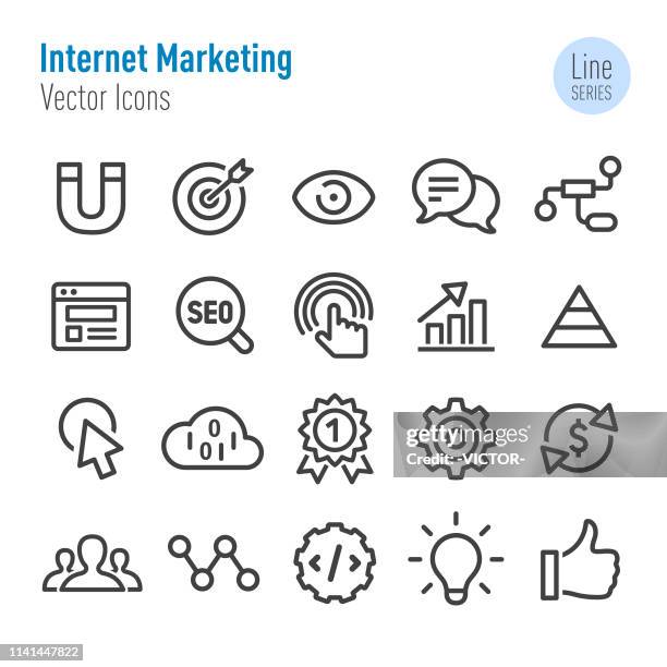 internet marketing icons set - vector line series - computer dashboard stock illustrations
