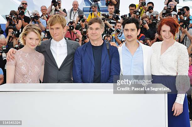 Actors Mia Wasikowska, Henry Hopper, director Gus Van Sant, writer Jason Lew and Bryce Dallas Howard attend the "Restless" photocall during the 64th...