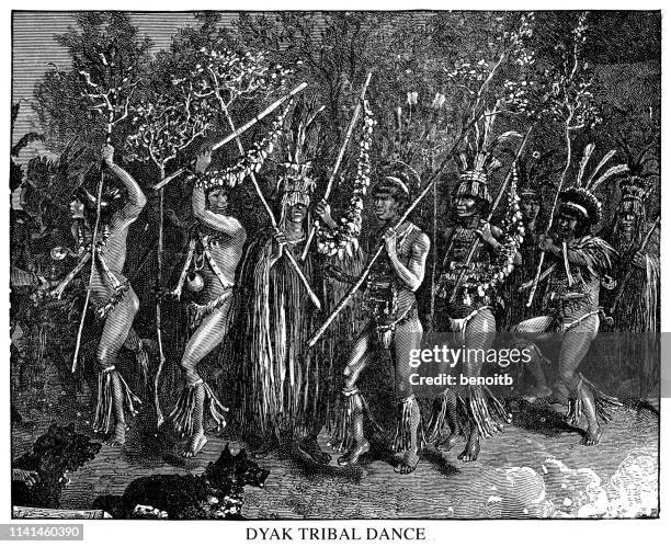 dyak tribal dance - dyak stock illustrations