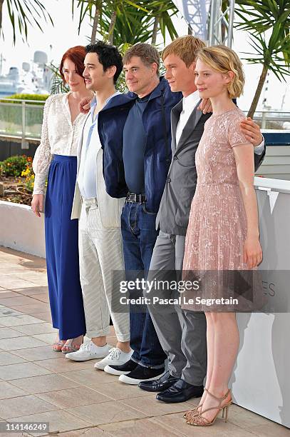 Actors Bryce Dallas Howard, writer Jason Lew, director Gus Van Sant, Henry Hopper and Mia Wasikowska attend the "Restless" photocall during the 64th...