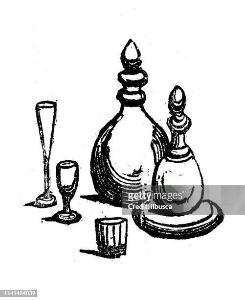 antike brille - bottle illustration vintage stock-grafiken, -clipart, -cartoons und -symbole