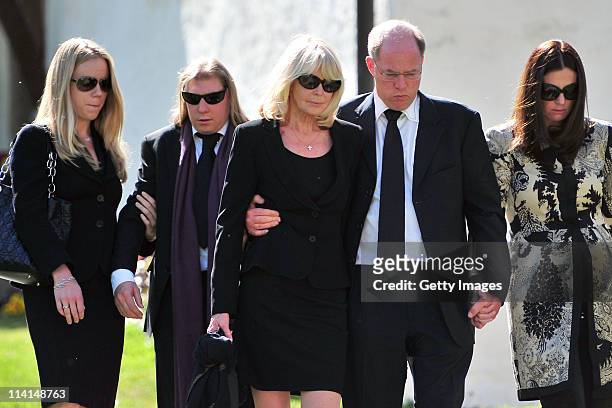 Mirja Larson , wife of defunct Gunter Sachs, son Halifax and Christian Sachs and mourners attend Gunter Sachs' funeral service held at...