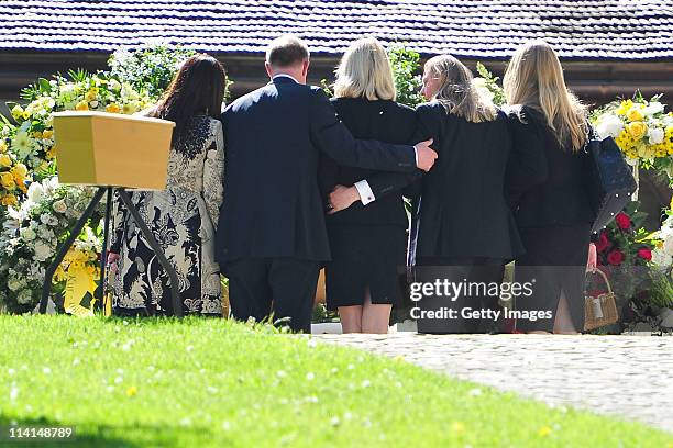 Mirja Larson , wife of defunct Gunter Sachs, sons Christian and Halifax Sachs and mourners attend Gunter Sachs' funeral service held at...