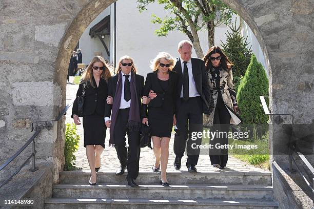 Sons Claus Alexander Halifax Sachs and Christian Sachs, Mirja Larson , wife of defunct Gunter Sachs, and mourners attend Gunter Sachs' funeral...