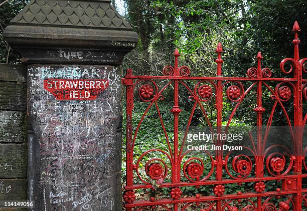 The gates of the former Salvation Army orphanage Strawberry Field, immortalised by the Beatles song 'Strawberry Fields Forever', where John Lennon...