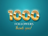 1000 followers celebration vector banner with text