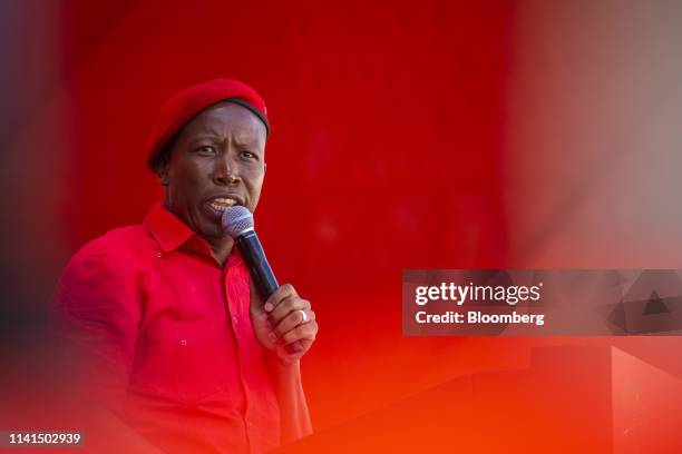 Julius Malema, leader of the Economic Freedom Fighters , speaks at a party rally in Soweto, Johannesburg, South Africa, on Sunday, May 5, 2019. With...