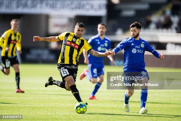 Paulinho of BK Hacken and Jonathan Tamimi of GIF Sundsvall during the Allsvenskan match between BK Hacken and GIF Sundsvall at Bravida Arena on May...