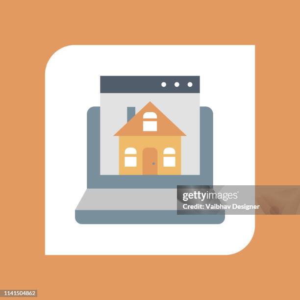web page - illustration - using desktop computer at home stock illustrations