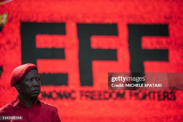 South African far-left and opposition party Economic Freedom Fighters leader Julius Malema addresses the crowd during the final EFF presidential...