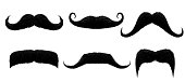 Vintage moustache. Funny retro mustache, fake mustaches and isolated curly hair moustaches vector illustration