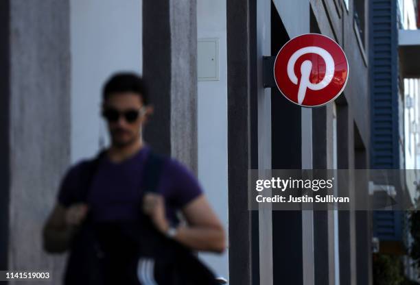 Pedestrian walks by the Pinterest headquarters on April 09, 2019 in San Francisco, California. Social sharing site Pinterest is preparing for its...