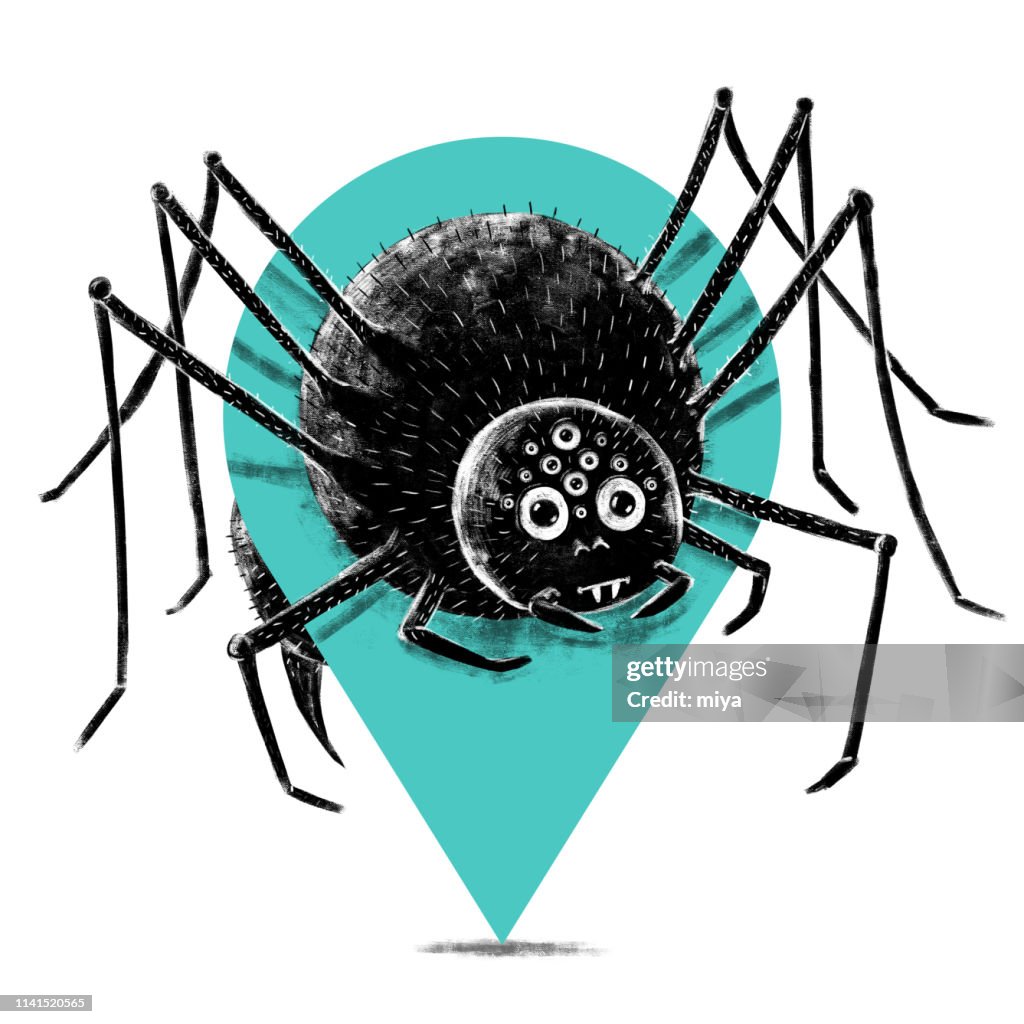 Cute Spider and Pin - Illustration