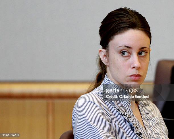 Casey Anthony listens to counsel in the courtroom at the Pinellas County Criminal Justice Center, Friday morning, May 13 on the fifth day of jury...