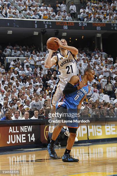 Greivis Vasquez of the Memphis Grizzlies shoots the ball against the Oklahoma City Thunder in Game Four of the Western Conference Semifinals in the...