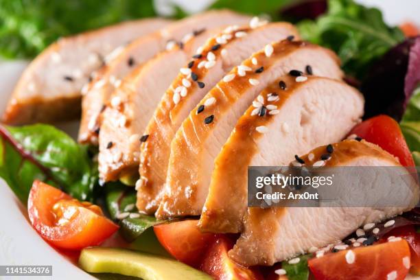 roasted turkey or pork slices - loin stock pictures, royalty-free photos & images